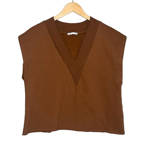 Zara Oversized Chocolate Brown Vest Sweatshirt Small - Picture 3 of 6